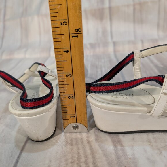 Gucci Women's White Sylvie Web Accent Leather T-Strap Sandals - Picture 6 of 9